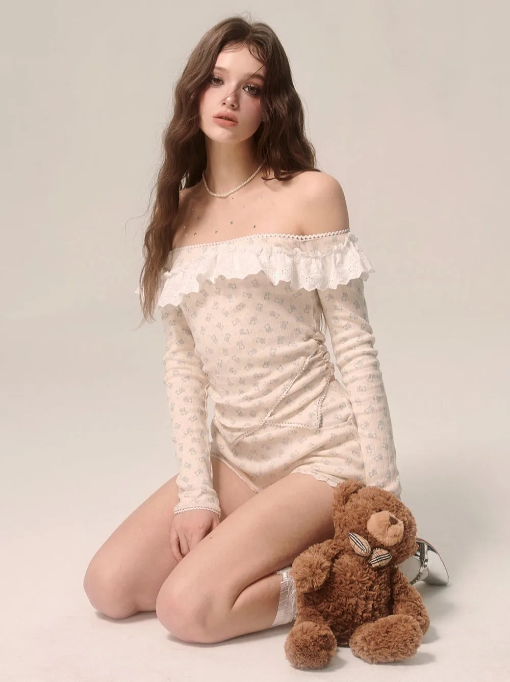 Milky Top Girly Shorts   Apricot Lace