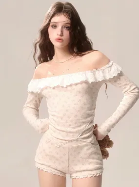 Milky Top Girly Shorts   Apricot Lace