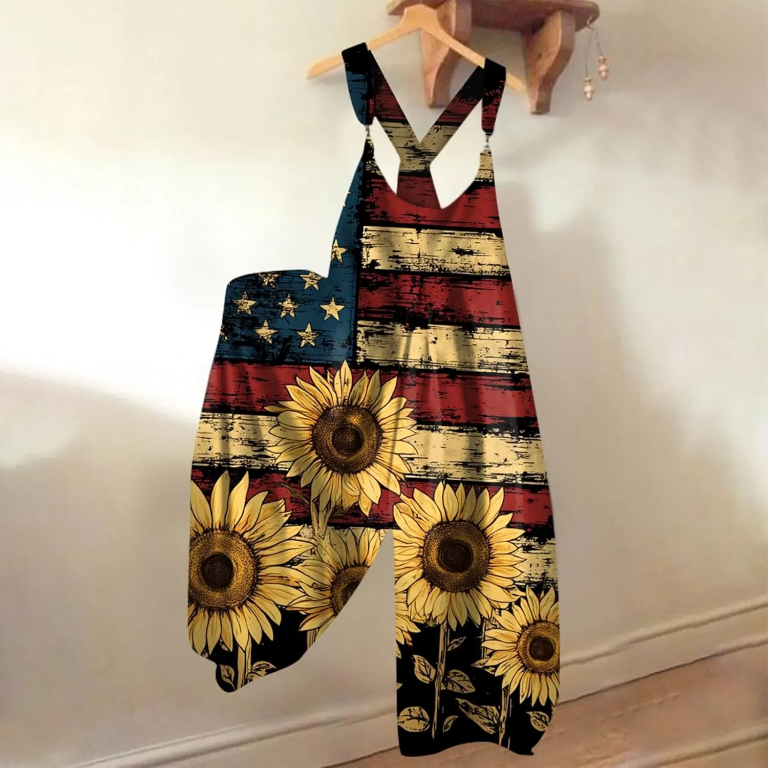 Patriotic Rompers for Women, 4th of July Fashion Casual Loose Womens Jumpsuit