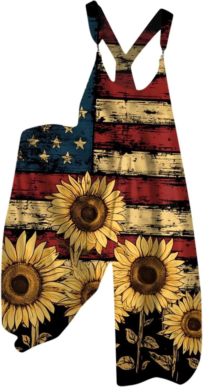 Patriotic Rompers for Women, 4th of July Fashion Casual Loose Womens Jumpsuit