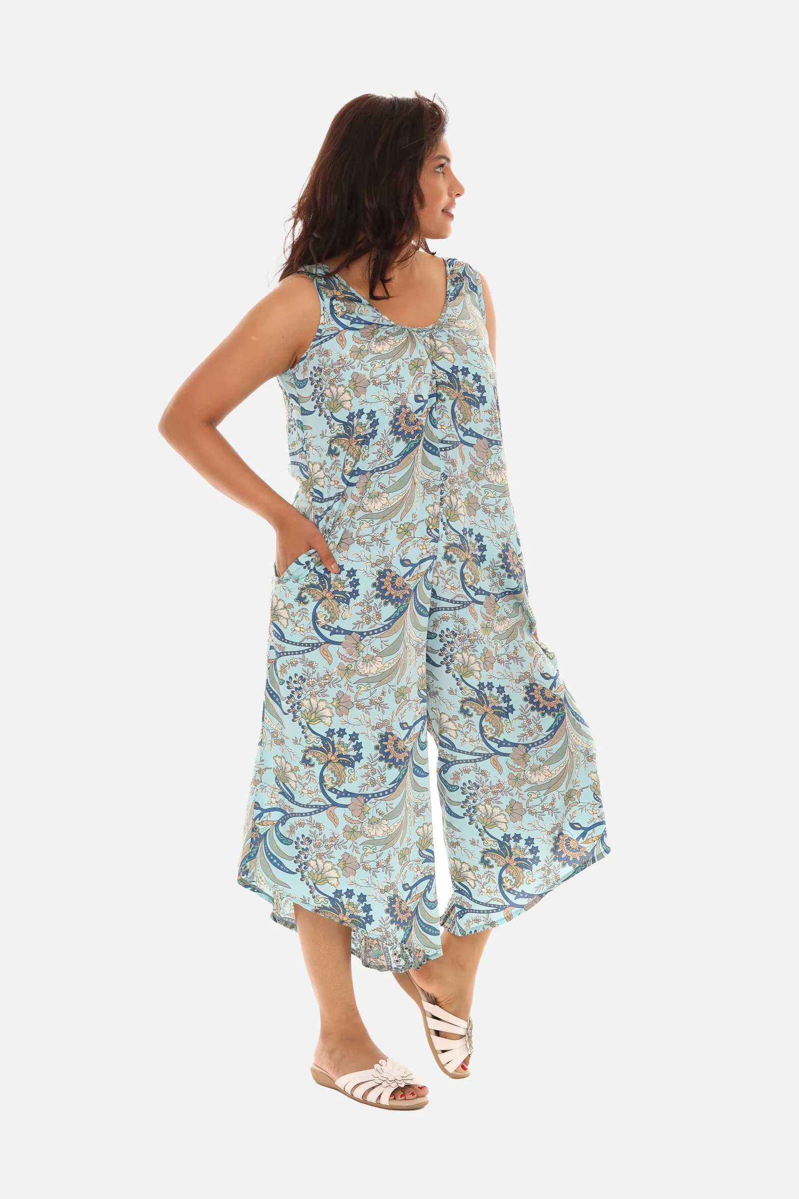 Printed Capri Wide Leg Jumpsuit