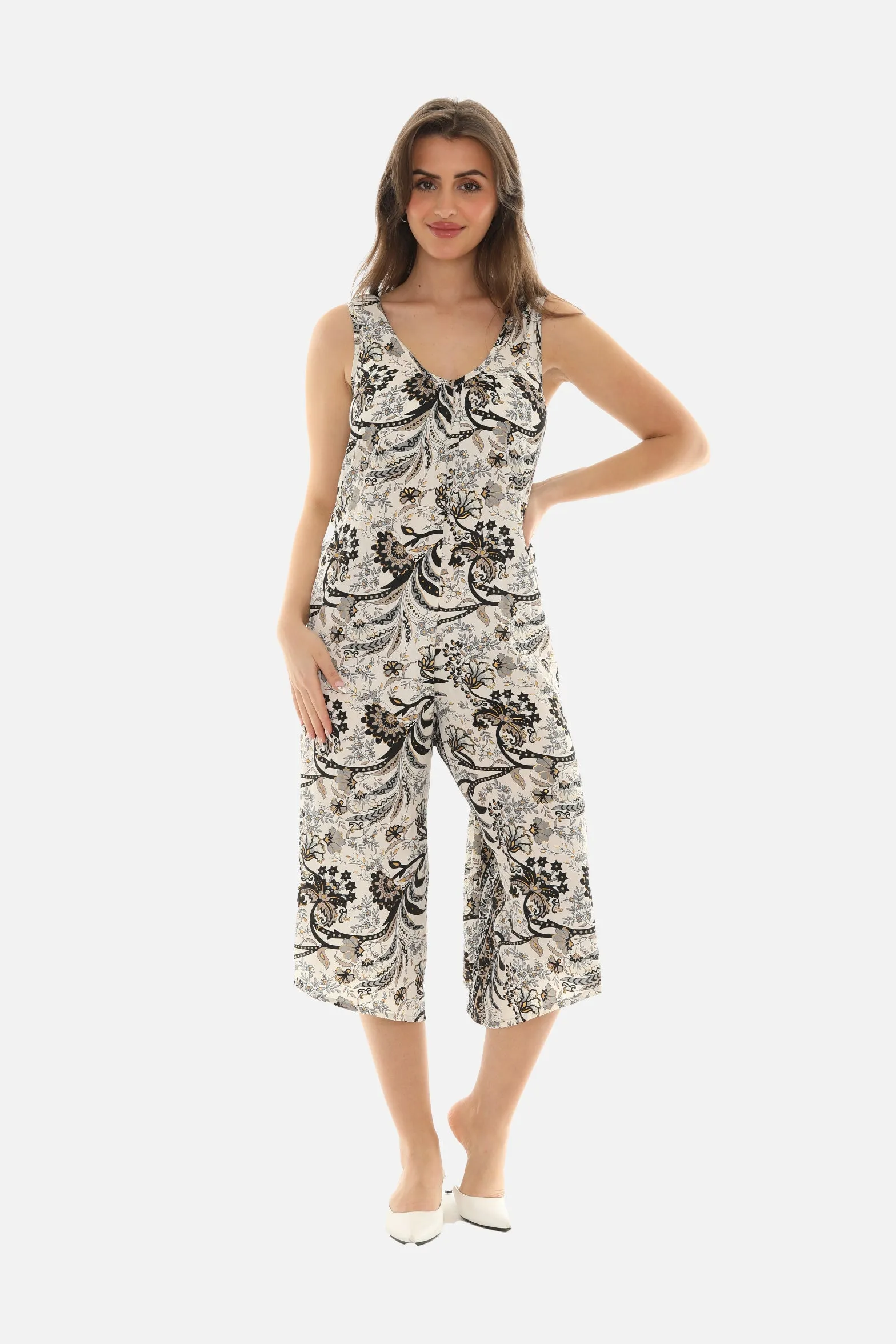 Printed Capri Wide Leg Jumpsuit