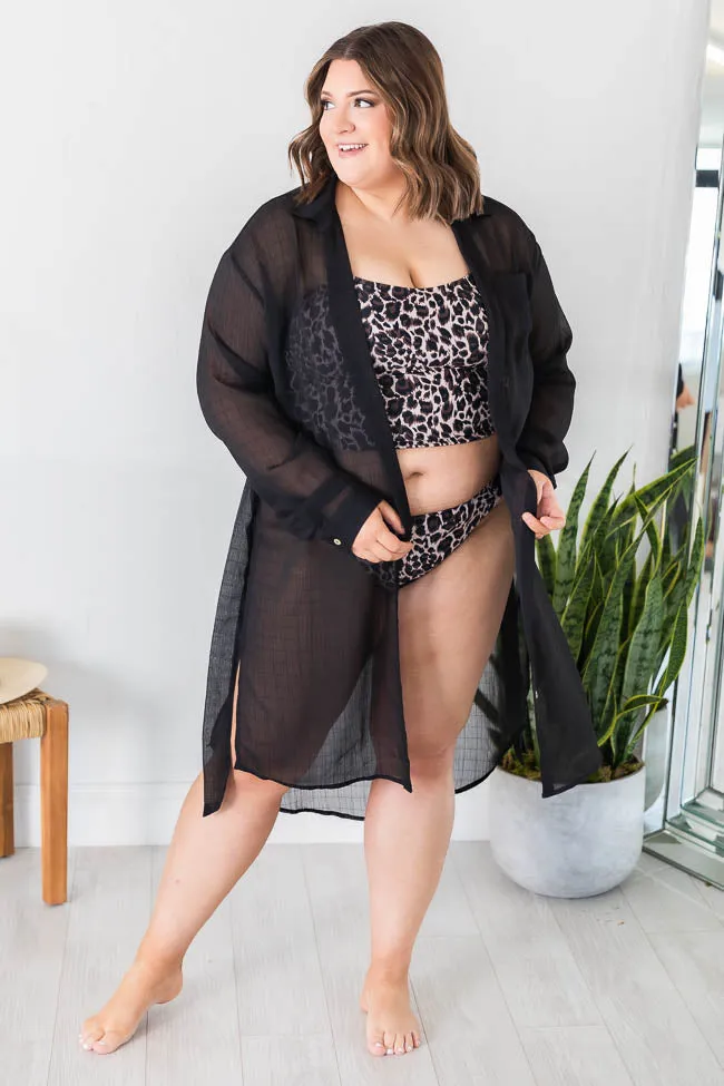 Revolves Around You Black Sheer Cover Up Shirt Dress FINAL SALE