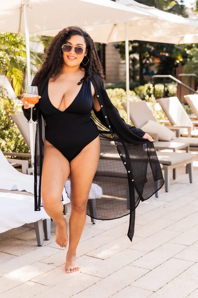 Revolves Around You Black Sheer Cover Up Shirt Dress FINAL SALE