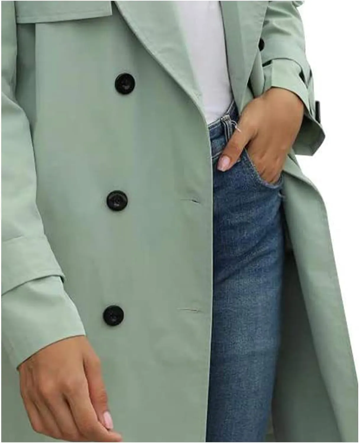 SEMATOMALA Women's Double Breasted Midi Trench Coat Flowy Light Weight Classic Belted Lapel Slim Windproof Overcoat