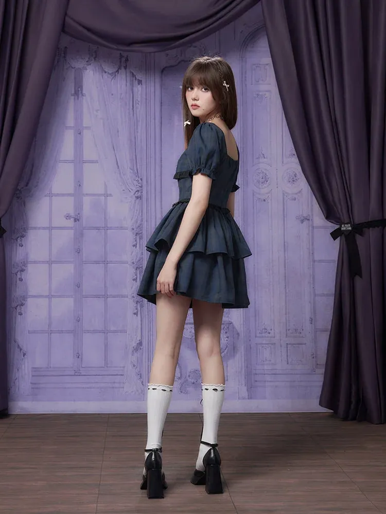 Sleeve Dress Shorts Check Puff
