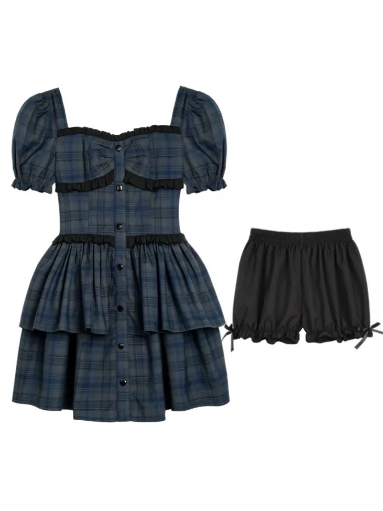 Sleeve Dress Shorts Check Puff
