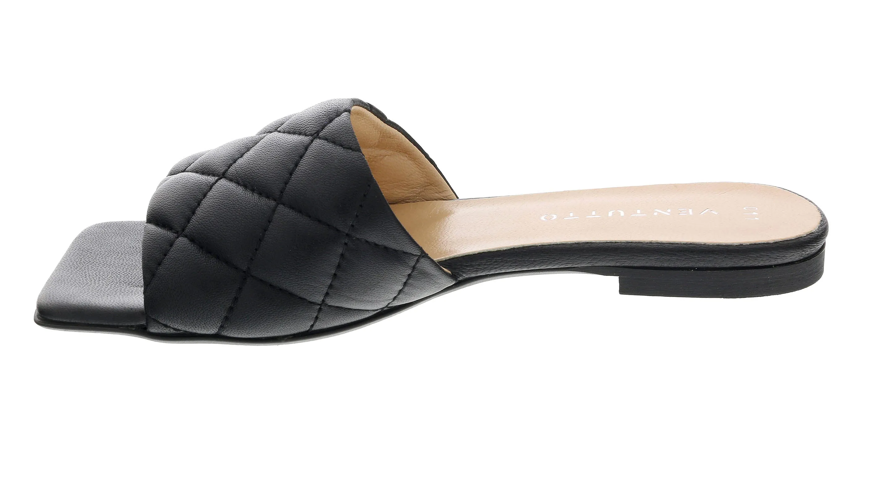 Ventutto Black Quilted Flat Slide Leather Slipper-