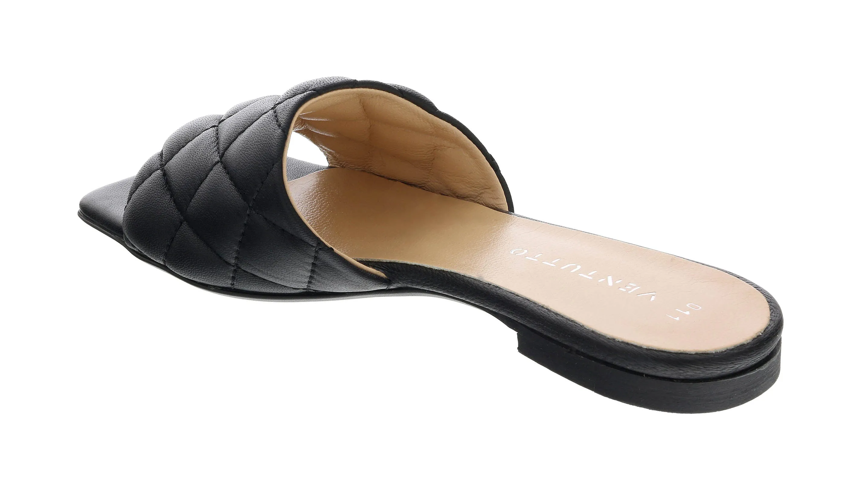 Ventutto Black Quilted Flat Slide Leather Slipper-