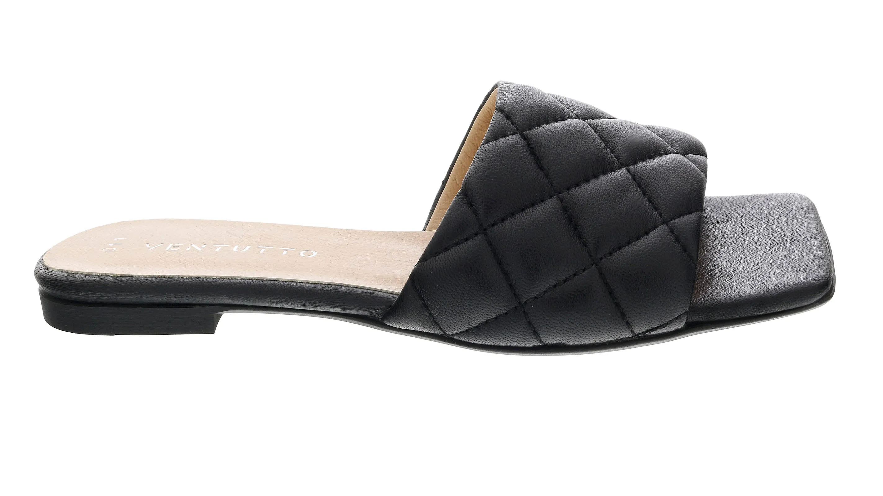 Ventutto Black Quilted Flat Slide Leather Slipper-