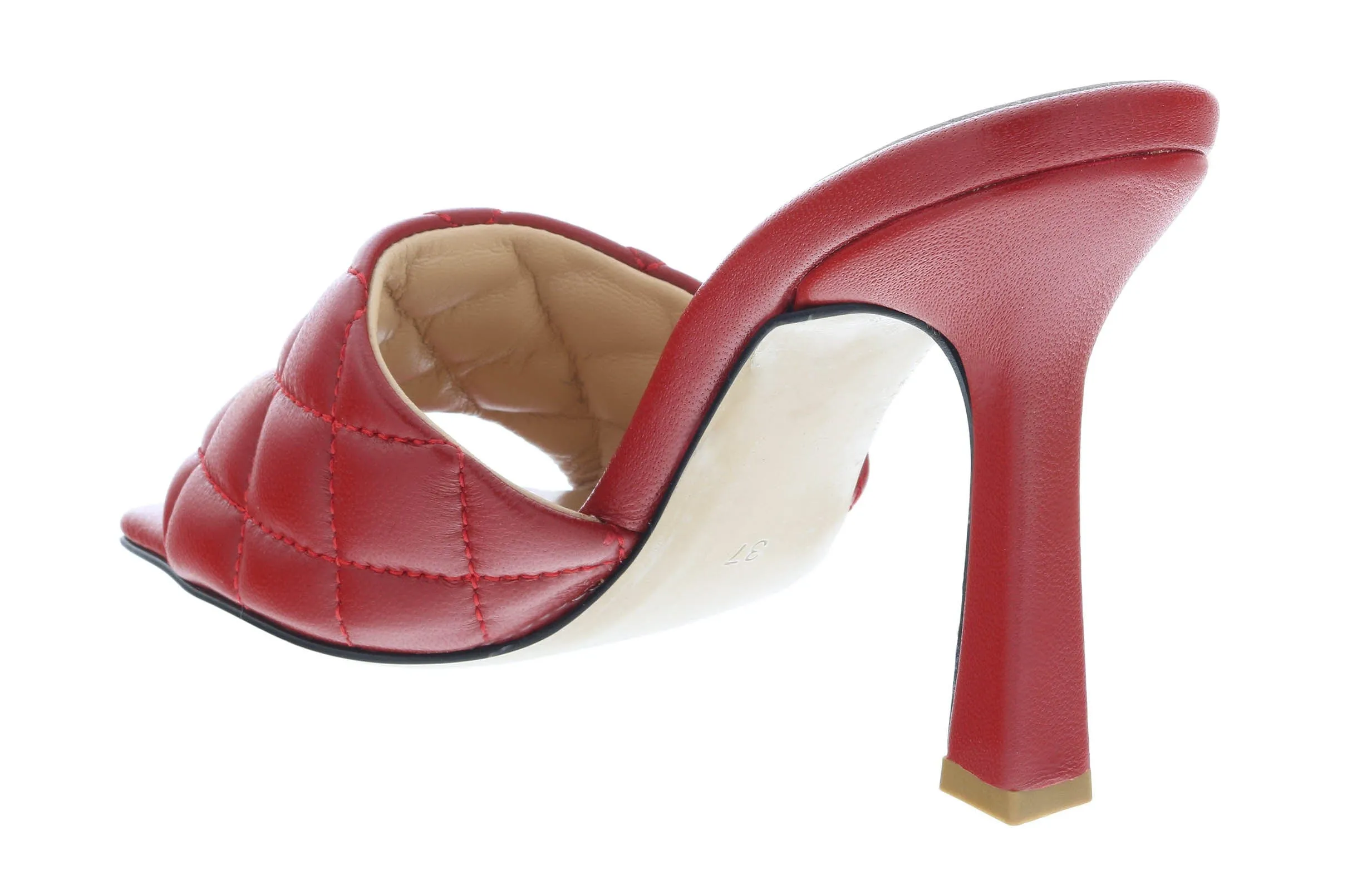 Ventutto Red Quilted High Heel Leather Mule-
