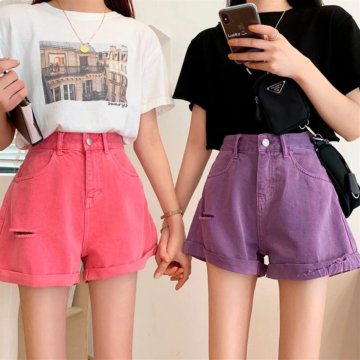 Wide Denim Shorts Soft Girl Aesthetic