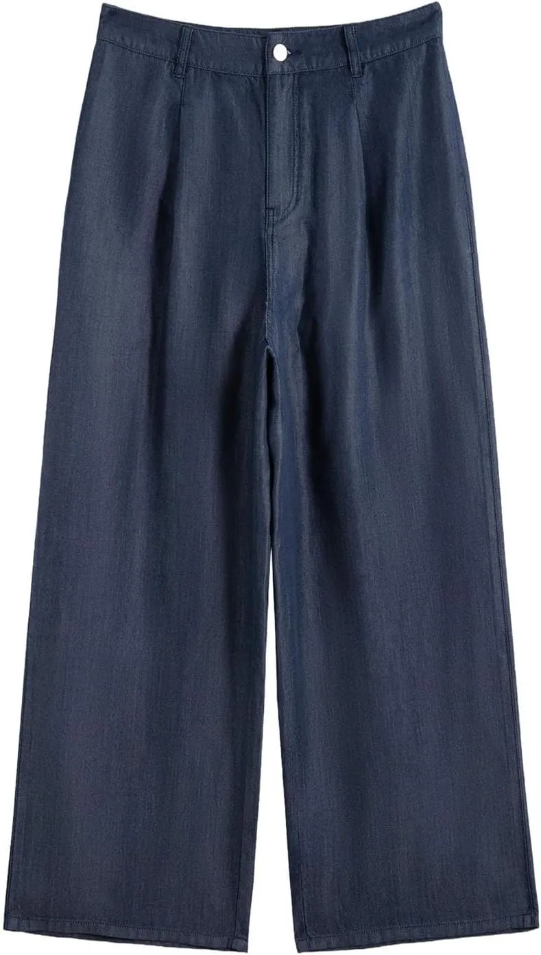 Women Casual Trousers Office Relaxed Straight-Leg Pants High Ladies Trousers Baggy Wide Leg Female