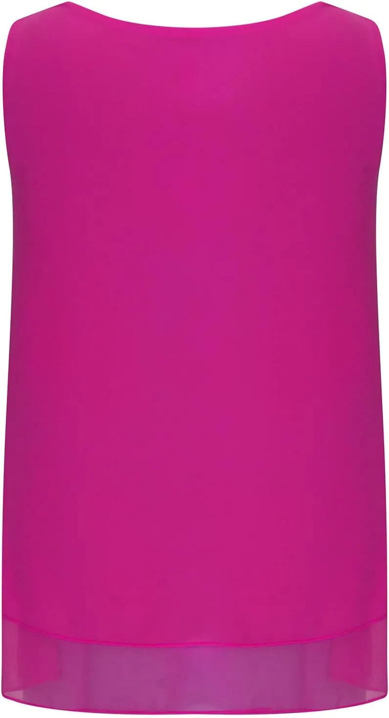 Women Chiffon Tunic Tank Tops Summer Flowy Double Layer Hem Casual Blouse Sleeveless Crewneck Cozy Lightweight Shirt