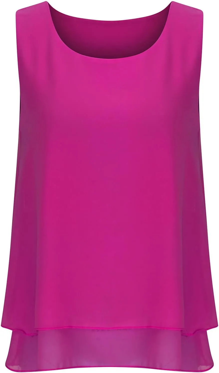 Women Chiffon Tunic Tank Tops Summer Flowy Double Layer Hem Casual Blouse Sleeveless Crewneck Cozy Lightweight Shirt