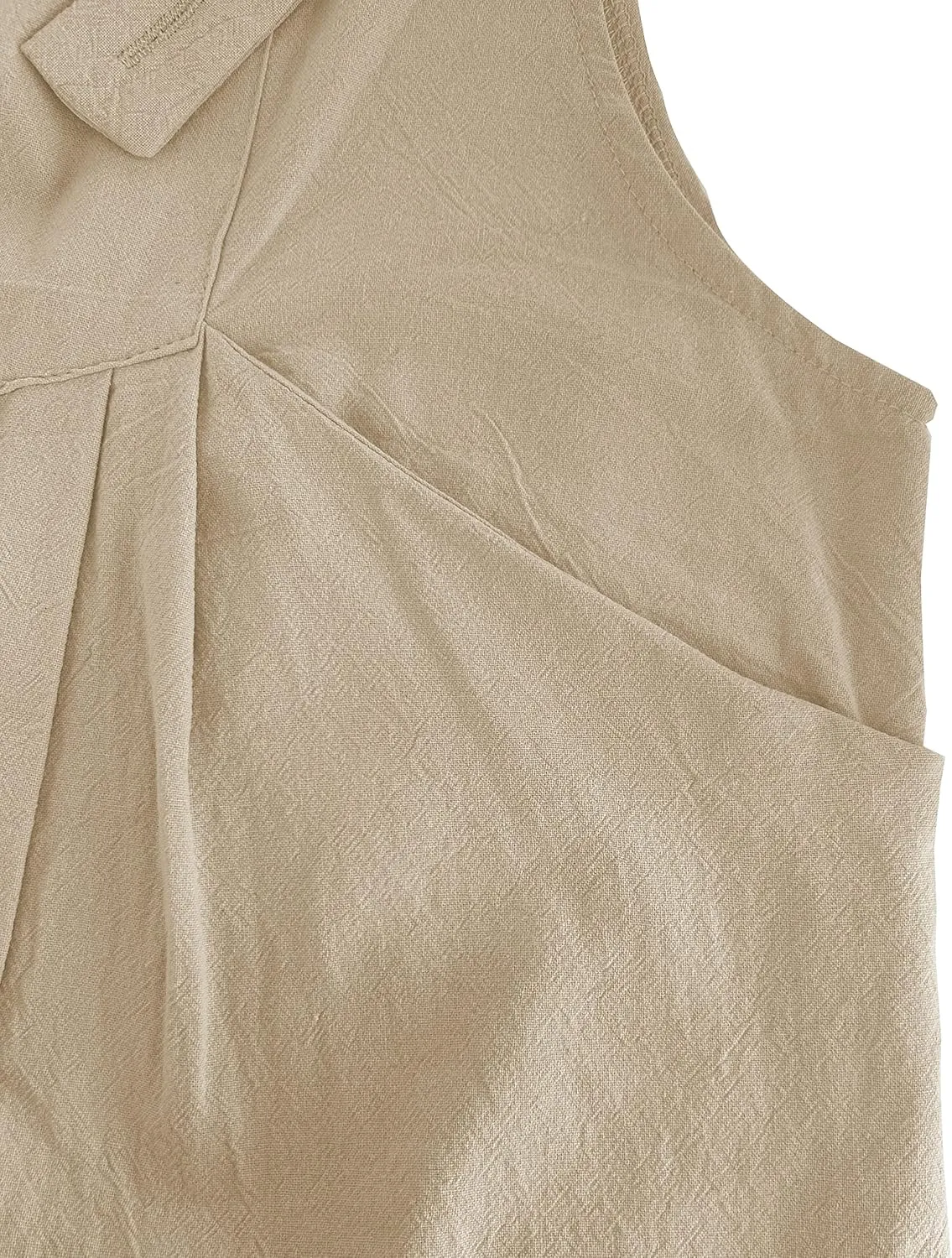 Women's Cotton Linen Wide Leg Jumpsuits Sleeveless Loose Adjustable Shoulder Straps Baggy Overalls with Pockets