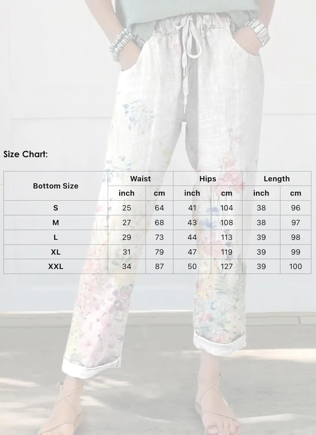 Womens Floral Prirted Linen Pants Summer Beach Relaxed Fit Straight Leg Roll Hem Crop Trousers with Pockets