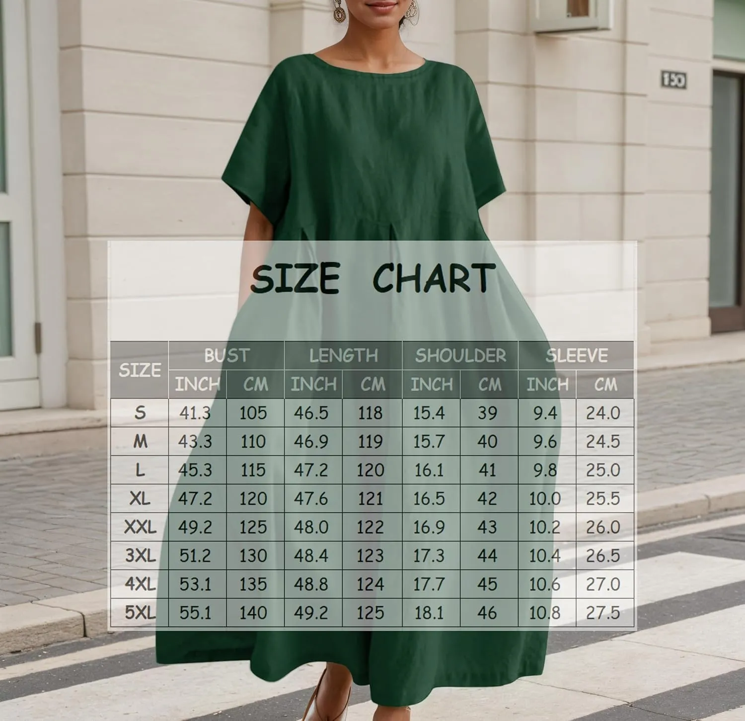 Women's Flowy Cotton Linen Maxi Dress Summer Crewneck Short Sleeve Swing Casual Beach T Shirt Dress with Pockets