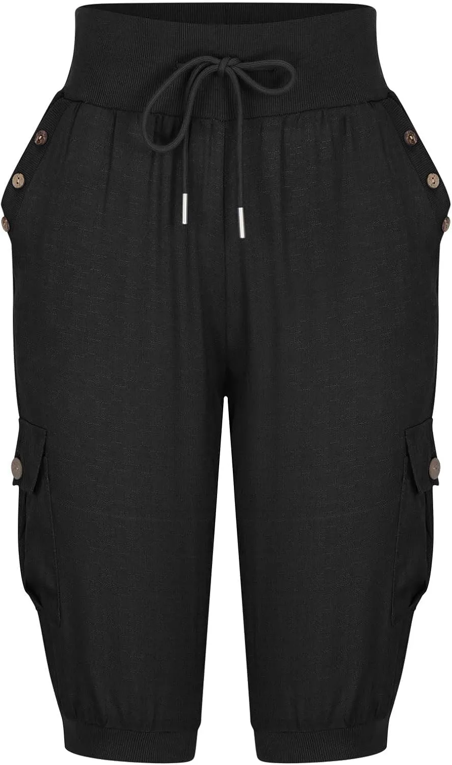Women's Light Weight Summer Capris Cotton Linen Capri Pants Drawstring High Waist Pant Crop Workout Pants with Pockets