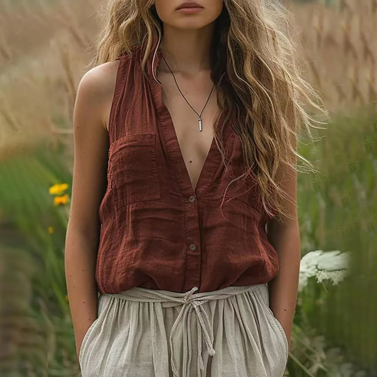 Womens Tank Tops Trendy V Neck Button Down Shirts Casual Cotton Linen Blouse Summer Sleeveless Tshirt