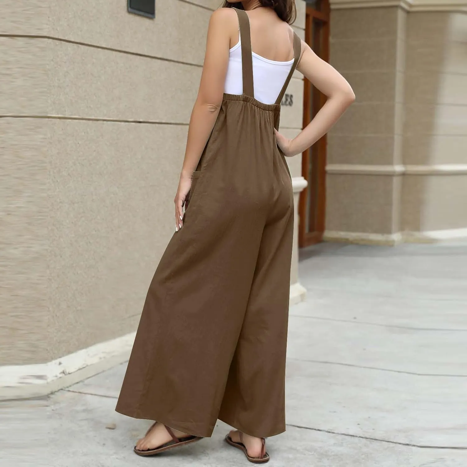 Women's Wide Leg Jumpsuit Loose Fit Overalls Summer Beach Jumpsuit Casual Romper Sleeveless Jumpsuit One Piece Outfits