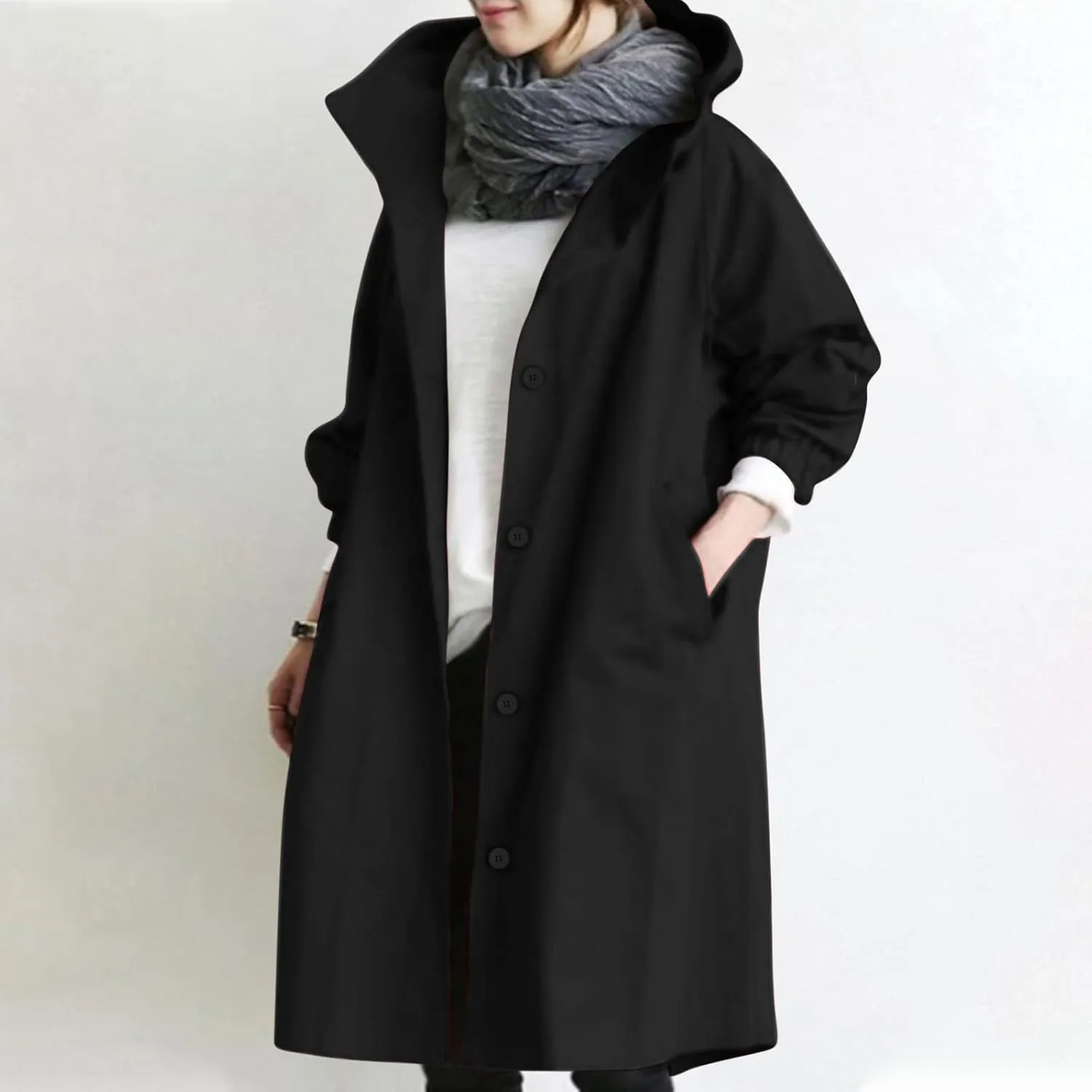 XUNRYAN Women's Windbreaker Waterproof Lightweight Rain Jacket Active Outdoor Hooded Raincoat Light Thin Maxi Long Coat