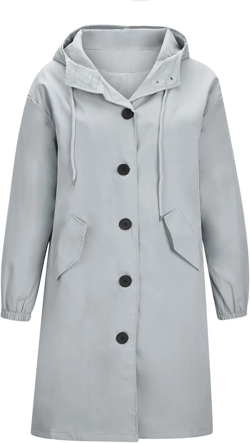 XUNRYAN Women's Windbreaker Waterproof Lightweight Rain Jacket Active Outdoor Hooded Raincoat Light Thin Maxi Long Coat