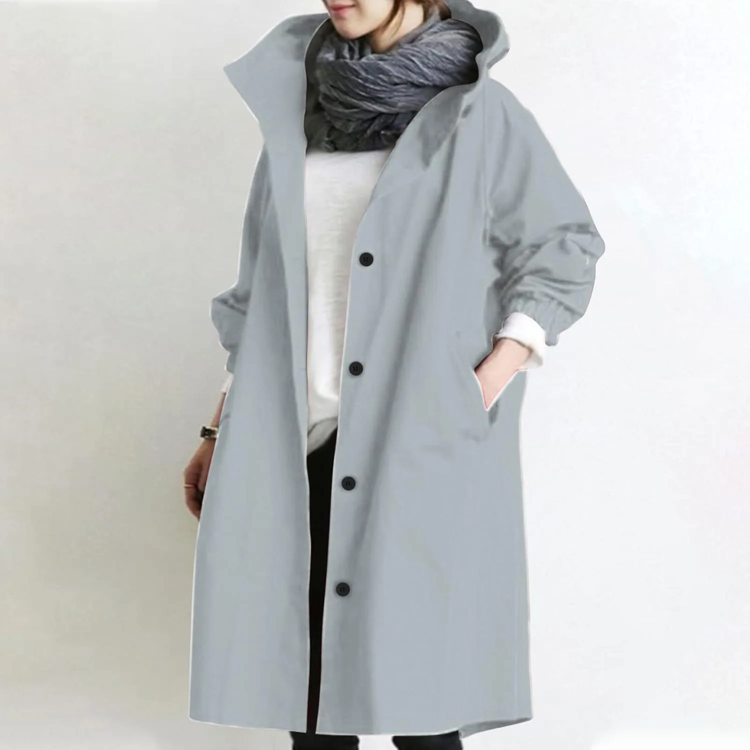 XUNRYAN Women's Windbreaker Waterproof Lightweight Rain Jacket Active Outdoor Hooded Raincoat Light Thin Maxi Long Coat