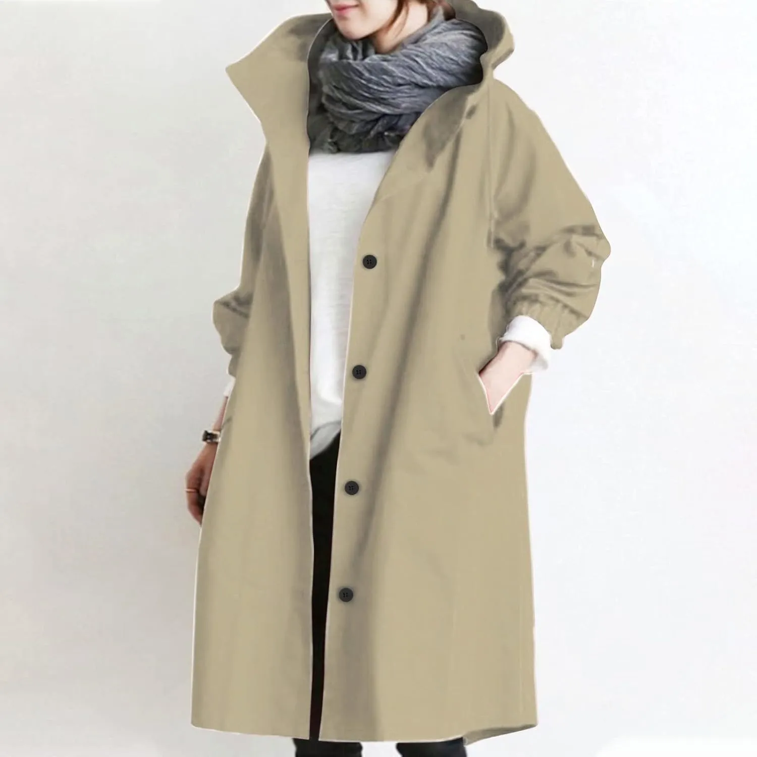 XUNRYAN Women's Windbreaker Waterproof Lightweight Rain Jacket Active Outdoor Hooded Raincoat Light Thin Maxi Long Coat